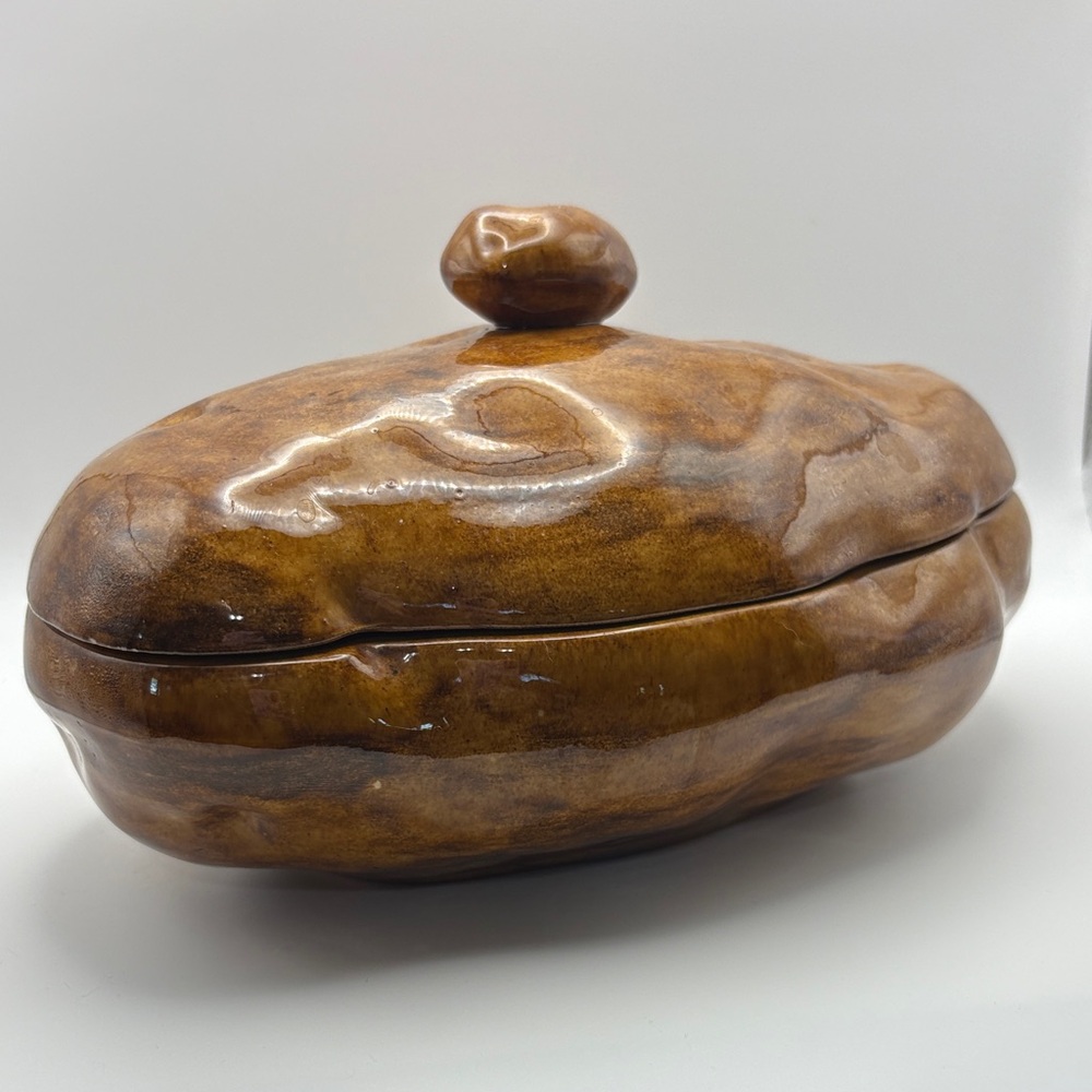 Vintage 1970 Handmade Ceramic Potato Dish – Lidded Studio Pottery with Whimsical